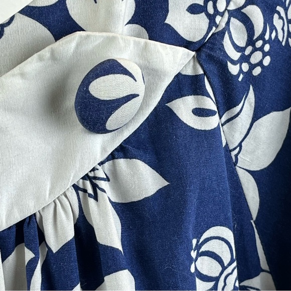 Vintage Paradise Hawaii Muumuu Pull Over Classic Hibiscus Pareo Blue Size Small - Picture 6 of 7